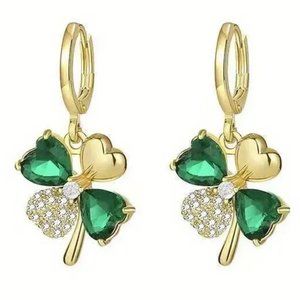 St Patrick's Day Clover Shamrock Earrings Rhinestones Stunning Irish Lucky